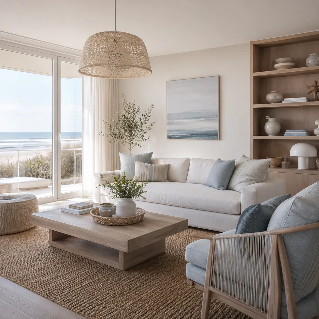 Intérieur moderne et minimaliste clair aux lignes sobres