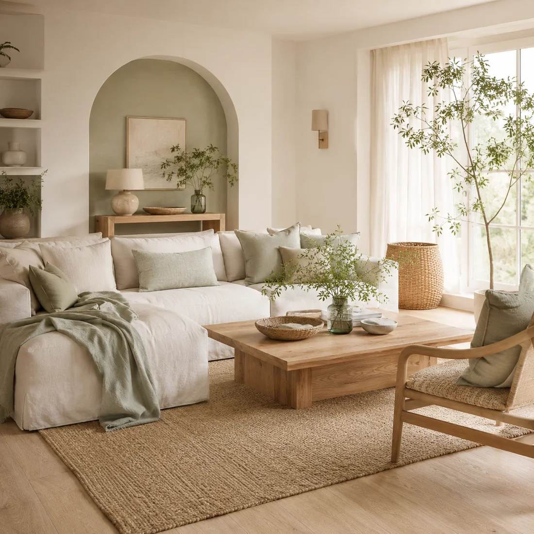 Intérieur élégant et intemporel aux matières douces