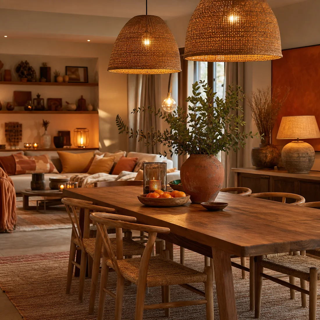 Intérieur chaleureux et convivial aux teintes ocre et terracotta